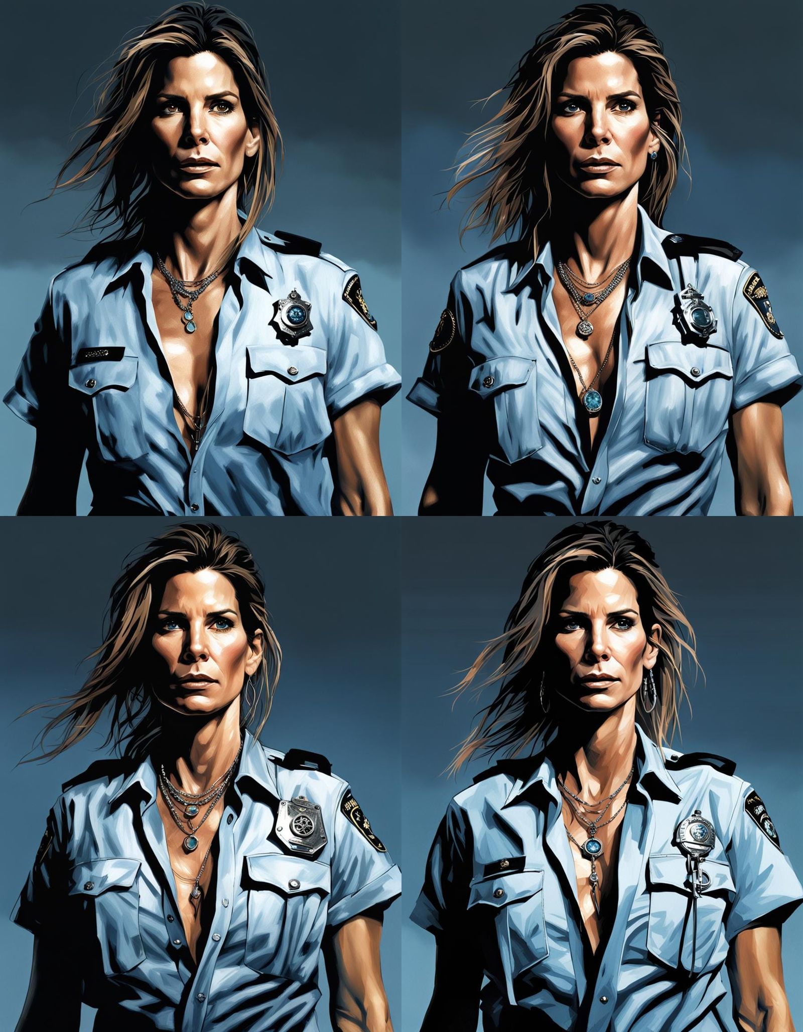 Hyperrealistic Close-up of a Woman in Police Shirt