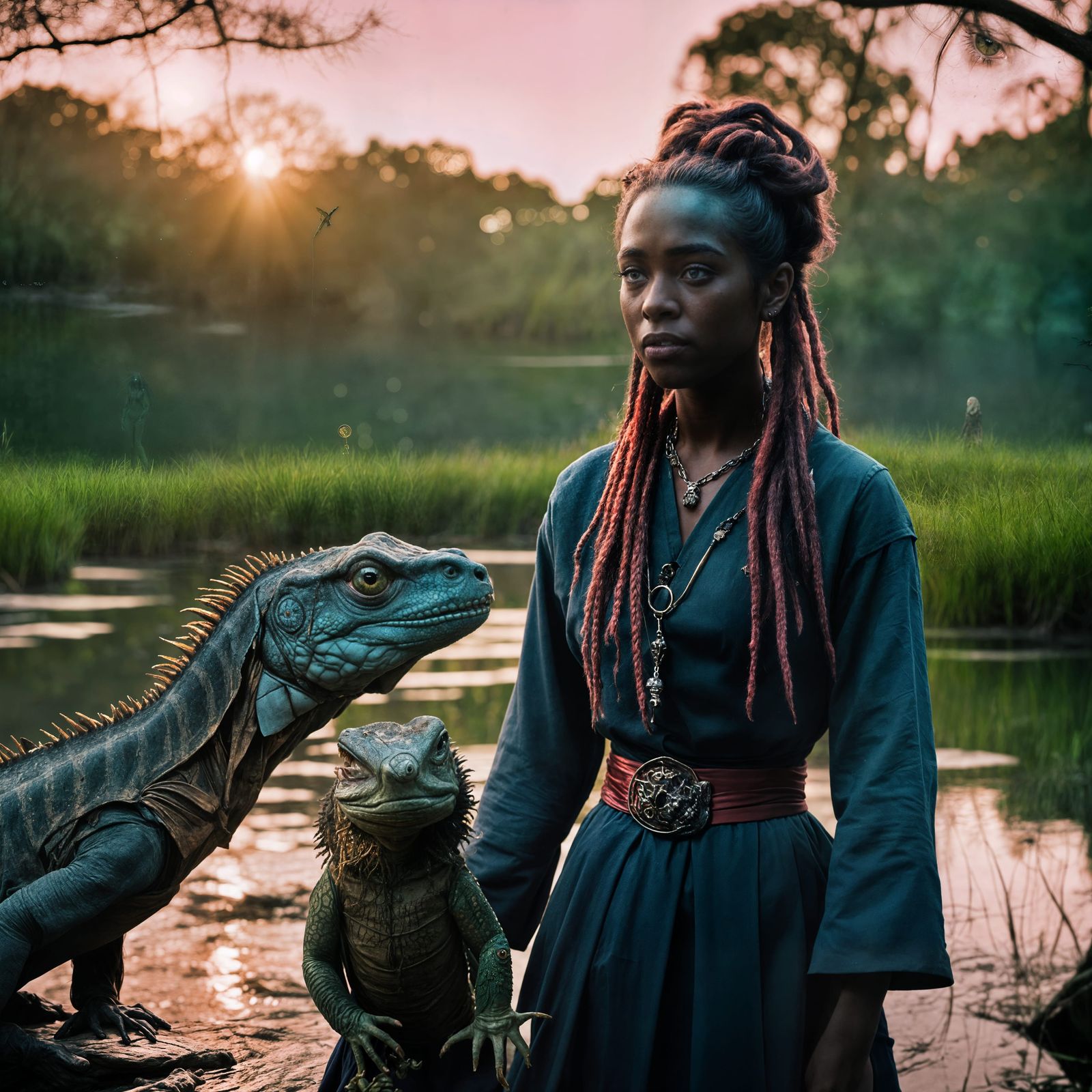 Creole Voodoo Witch in a Swamp, Dark Fantasy Style