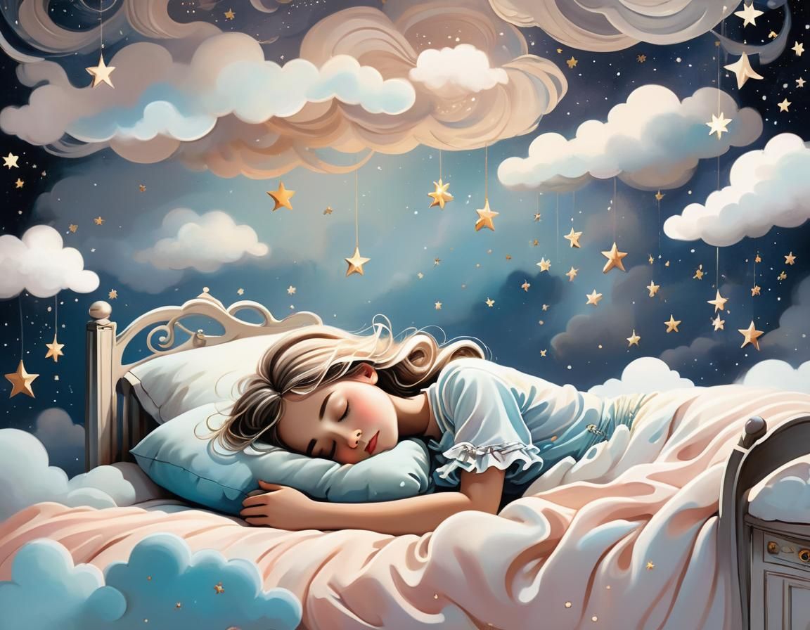 Dreamy Girl in Whimsical Pastel Illustration