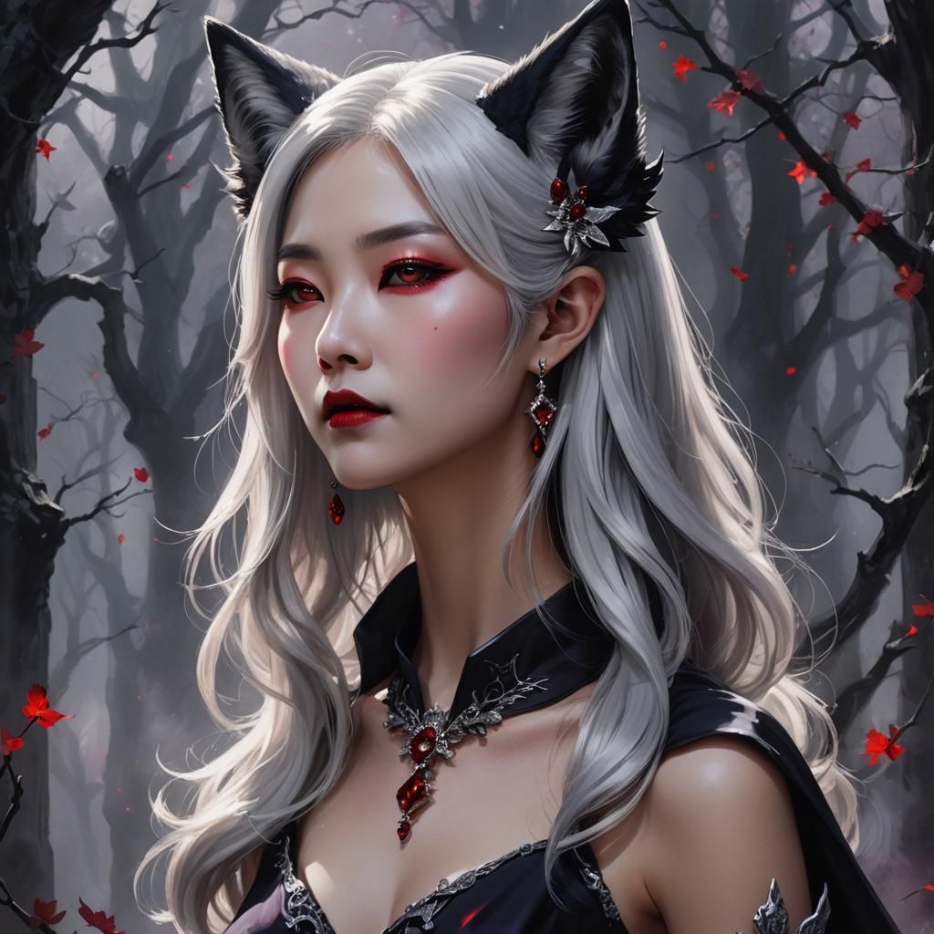 Korean Vampire Queen with Fox Ears: Digital Painting