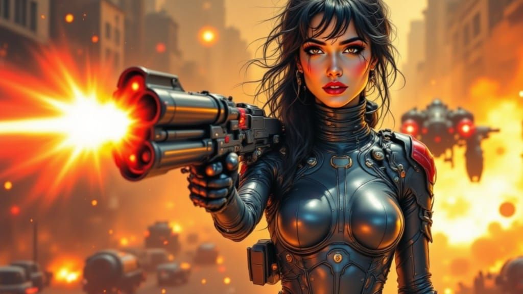 Cyberpunk Pin-Up: Warrior Woman Empowered in a Nuclear Waste...