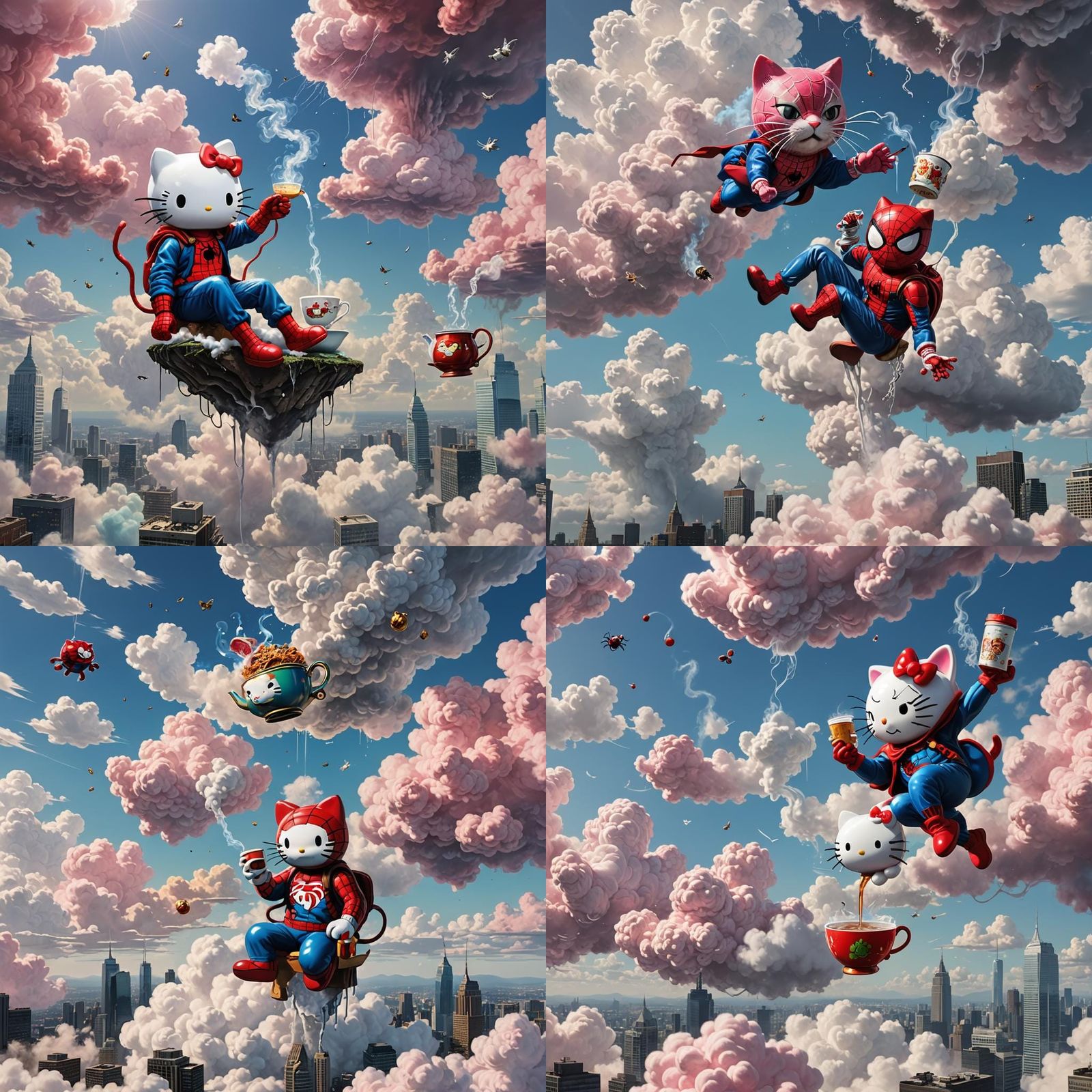 Spider-Man and Hello Kitty Share Tea in the Sky