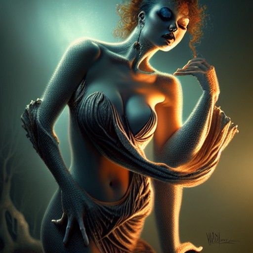 Intricate Dark Fantasy Scene with Amber Lighting