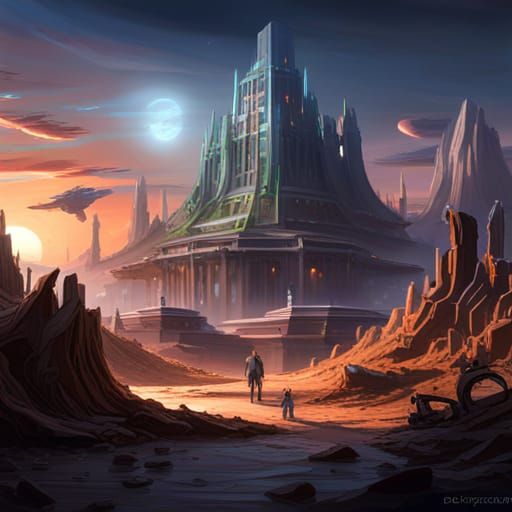 Robotic Excavation on Alien Planet: Dark Fantasy Art