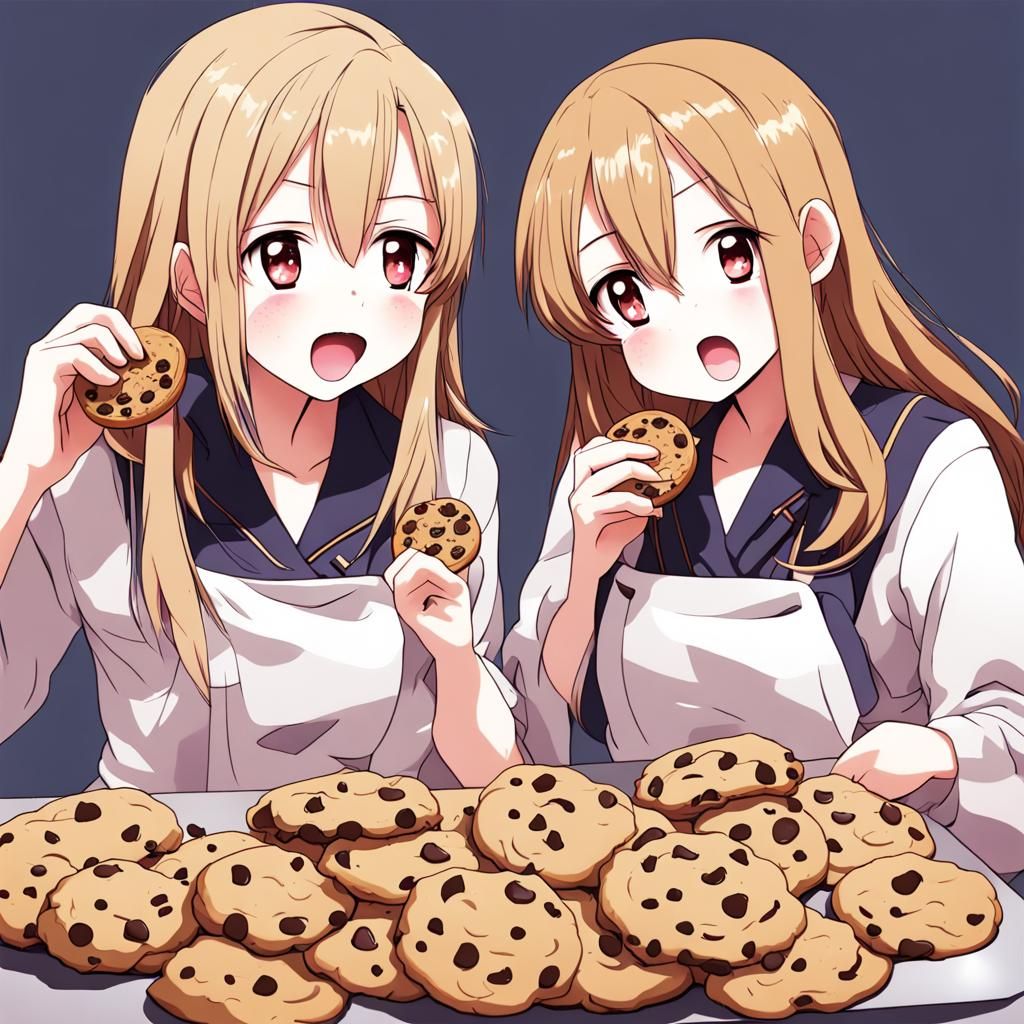 Girls Eating Cookies in Anime Style