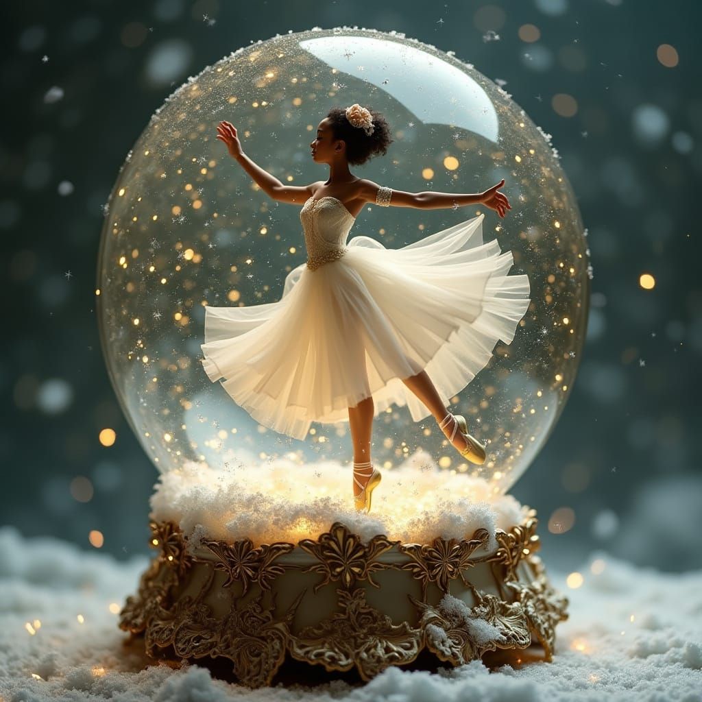 Black Ballerina Pirouettes in Lavish Snow Globe