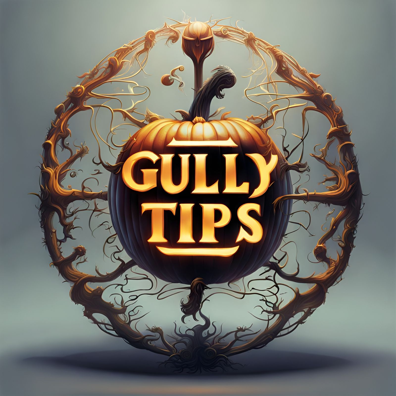 Glowing Pumpkin Carved with "Gully Tips" - Hyperrealistic