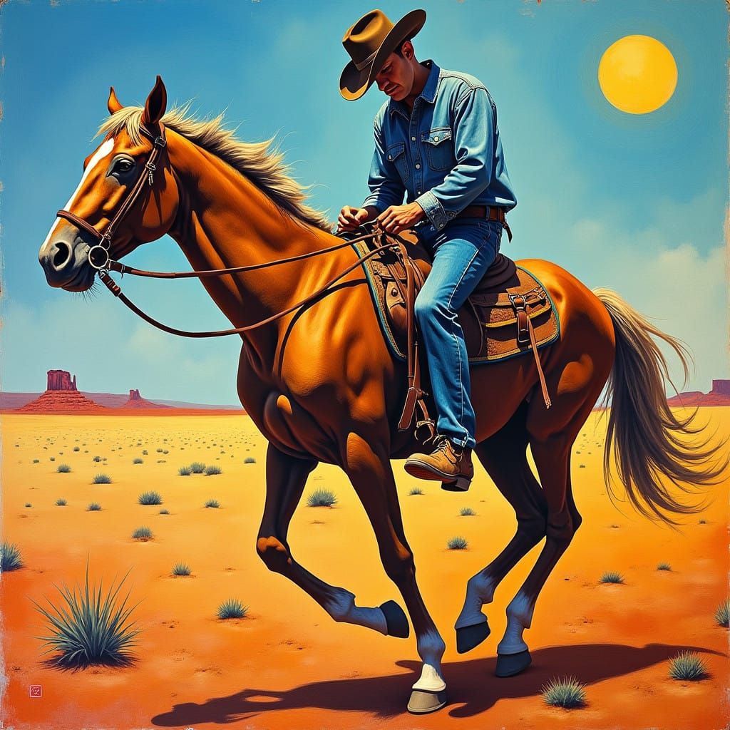 Vibrant Desert Cowboy in Cubist Style