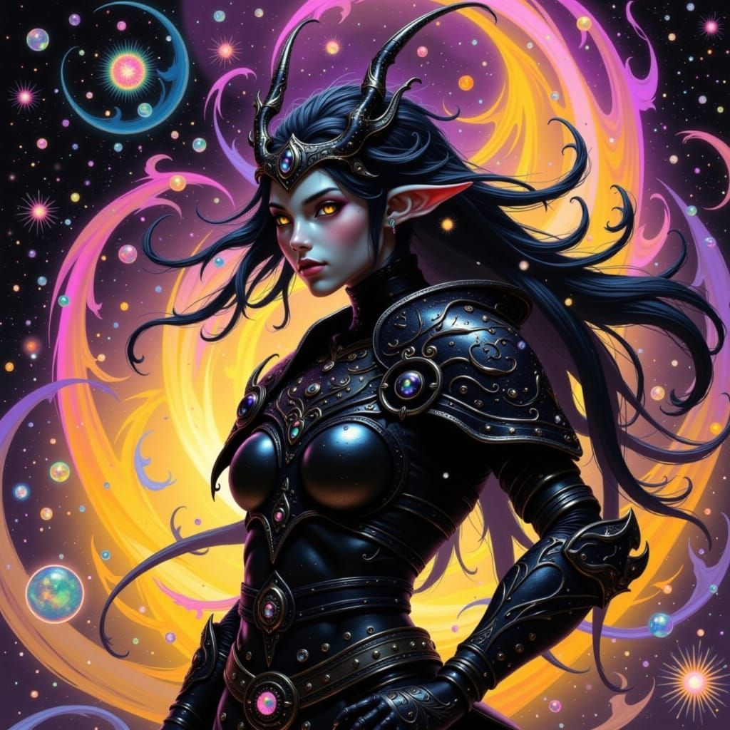 Drow Elf Samurai in Art Nouveau Armor