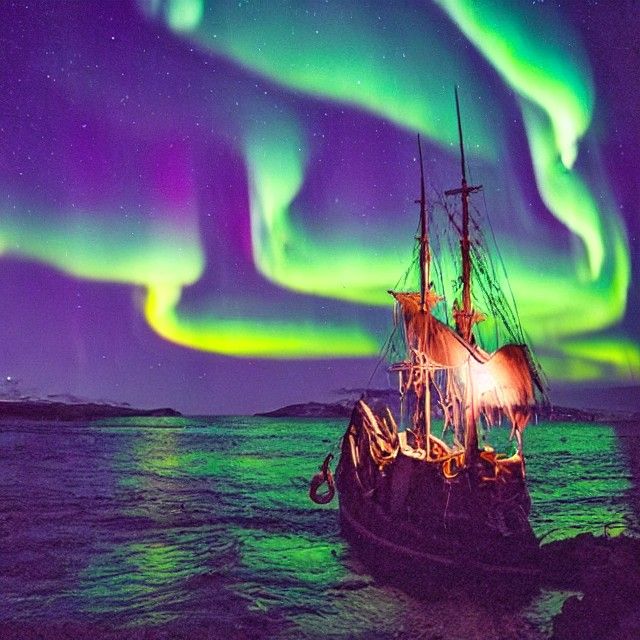 Pirates Sailing Under Northern Lights