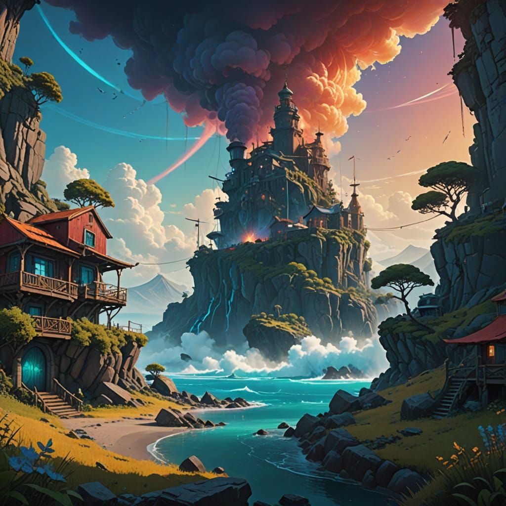 Whimsical Greek Isles in Ethereal Vortex