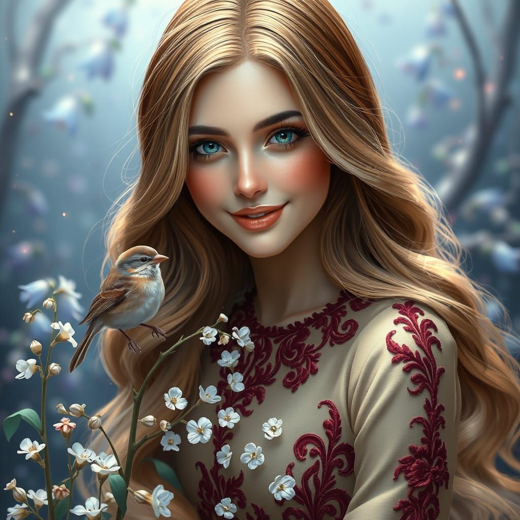 Elegant Woman in Whimsical, Photo Realistic Art