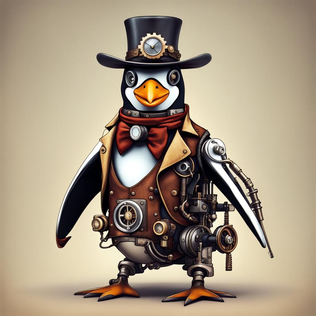 Steampunk Cyborg Penguin Cowboy: A Digital Rendering