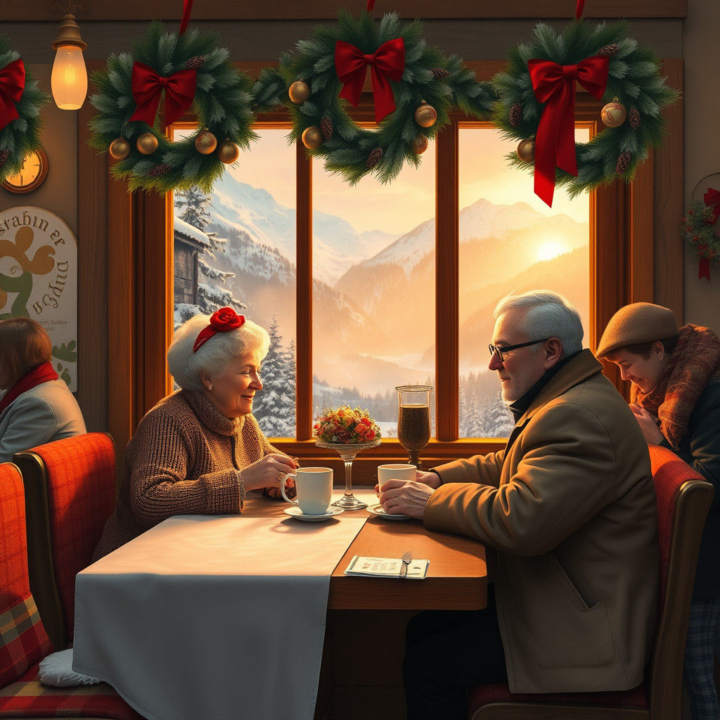 Cozy Swiss Cafe at Christmas in Photorealistic Style