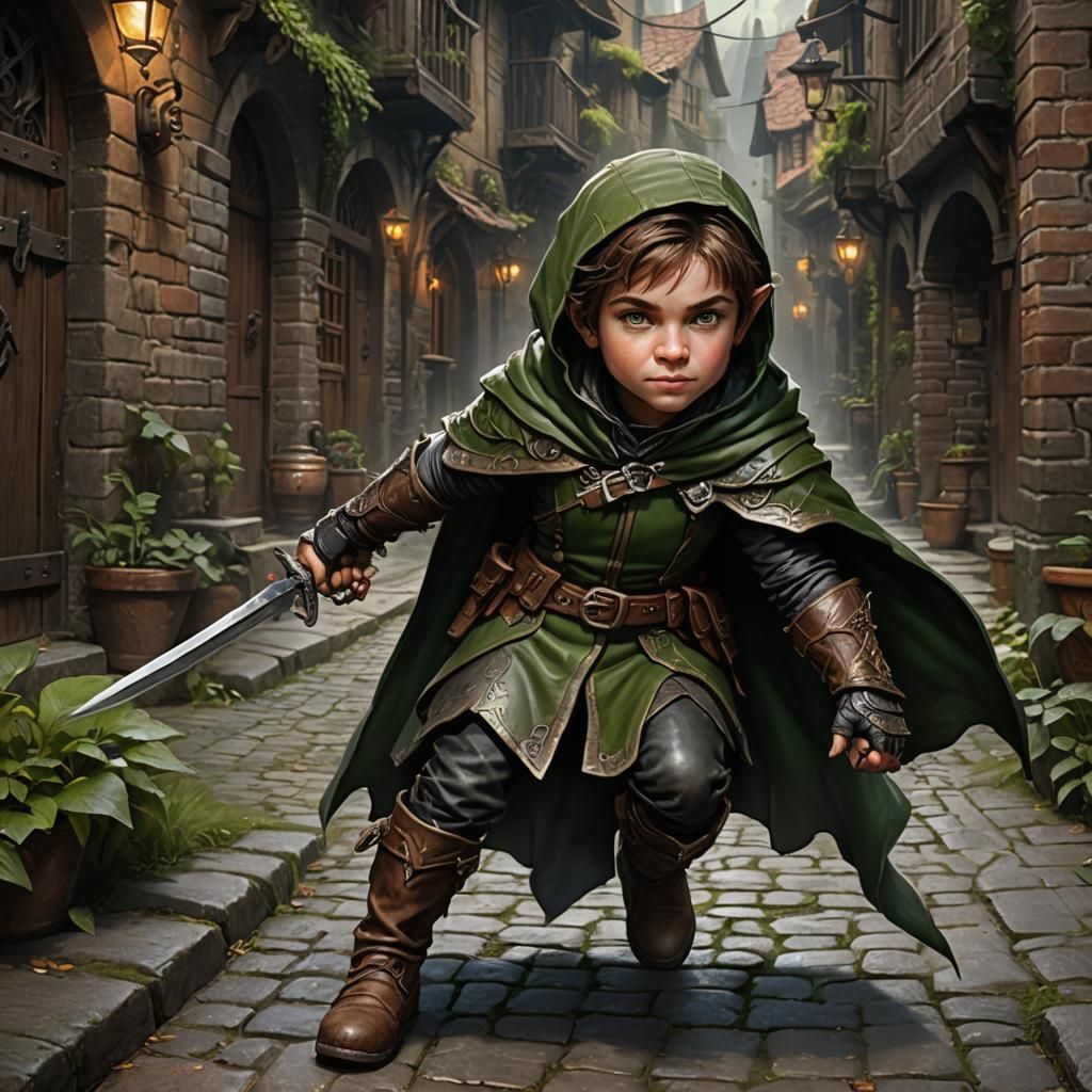Halfling Rogue in Shadowy Alley: Digital Matte Painting