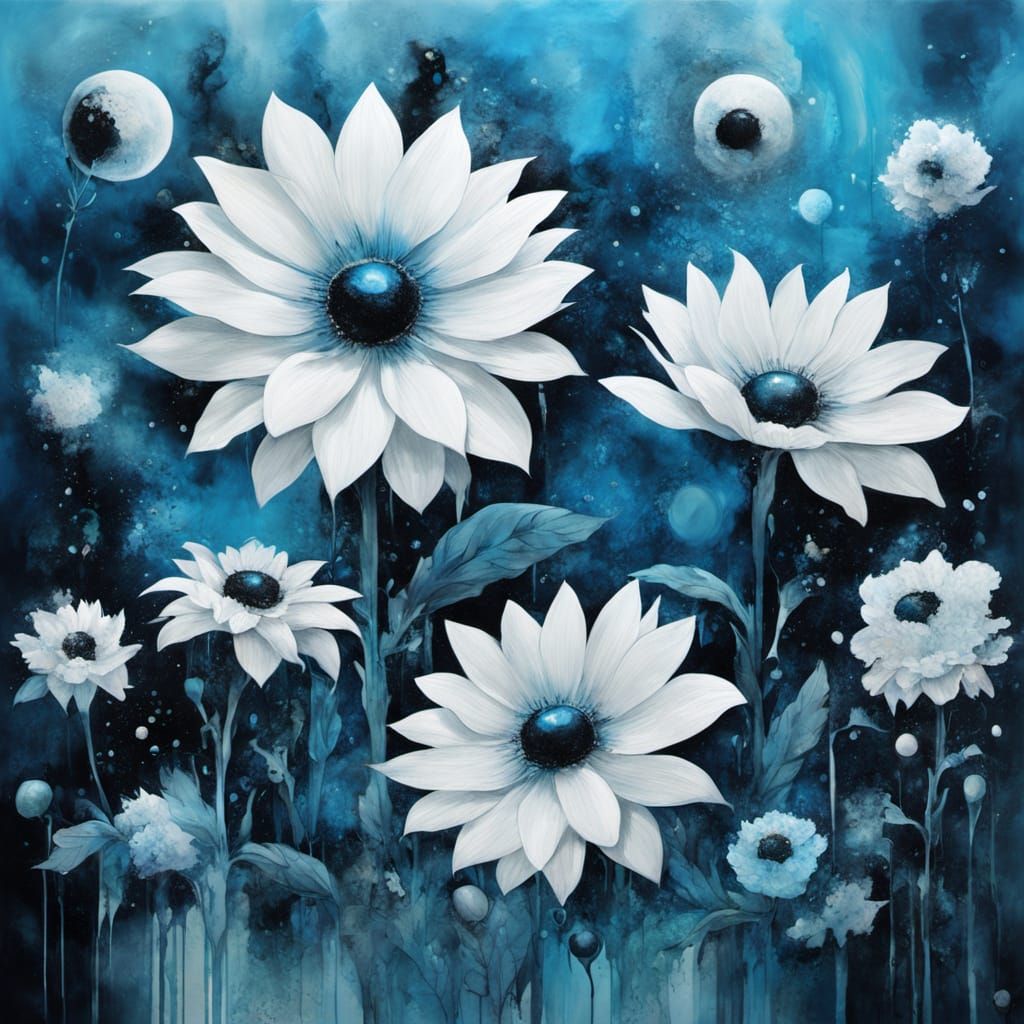 Tacky Cerulean Celestial Floral Painting