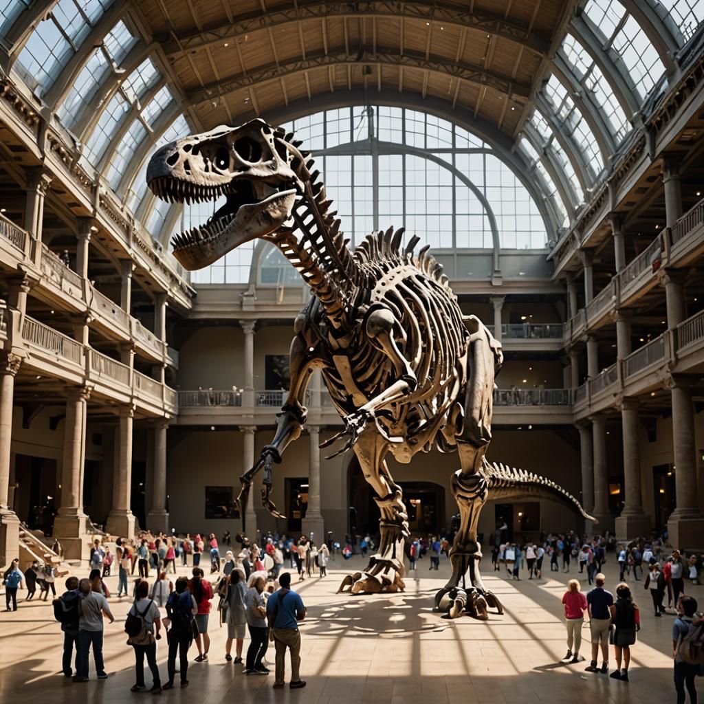 Towering Dinosaur Skeleton Looms Over Museum Visitors