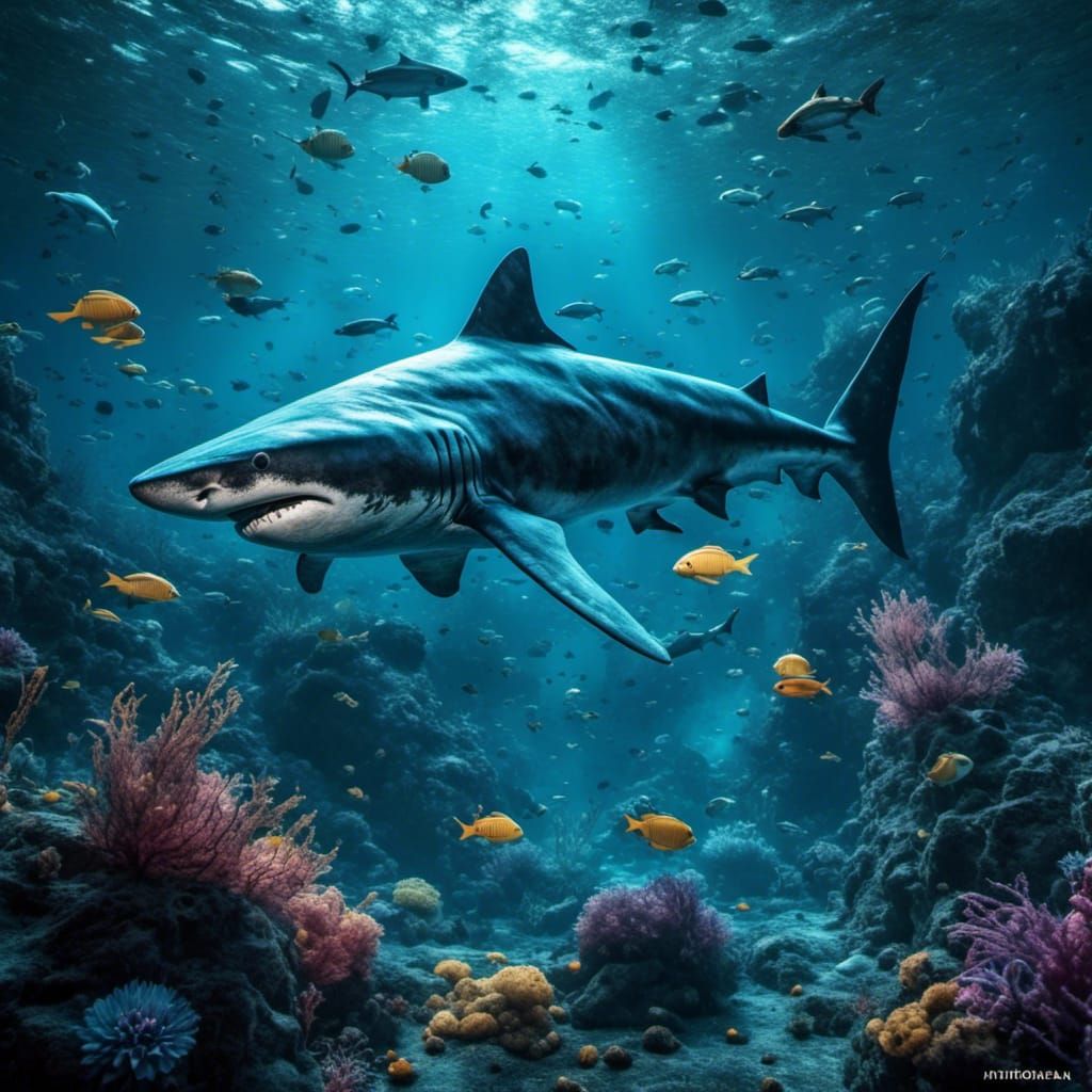 Deep Sea Aquarium with Sharks and Mermaids