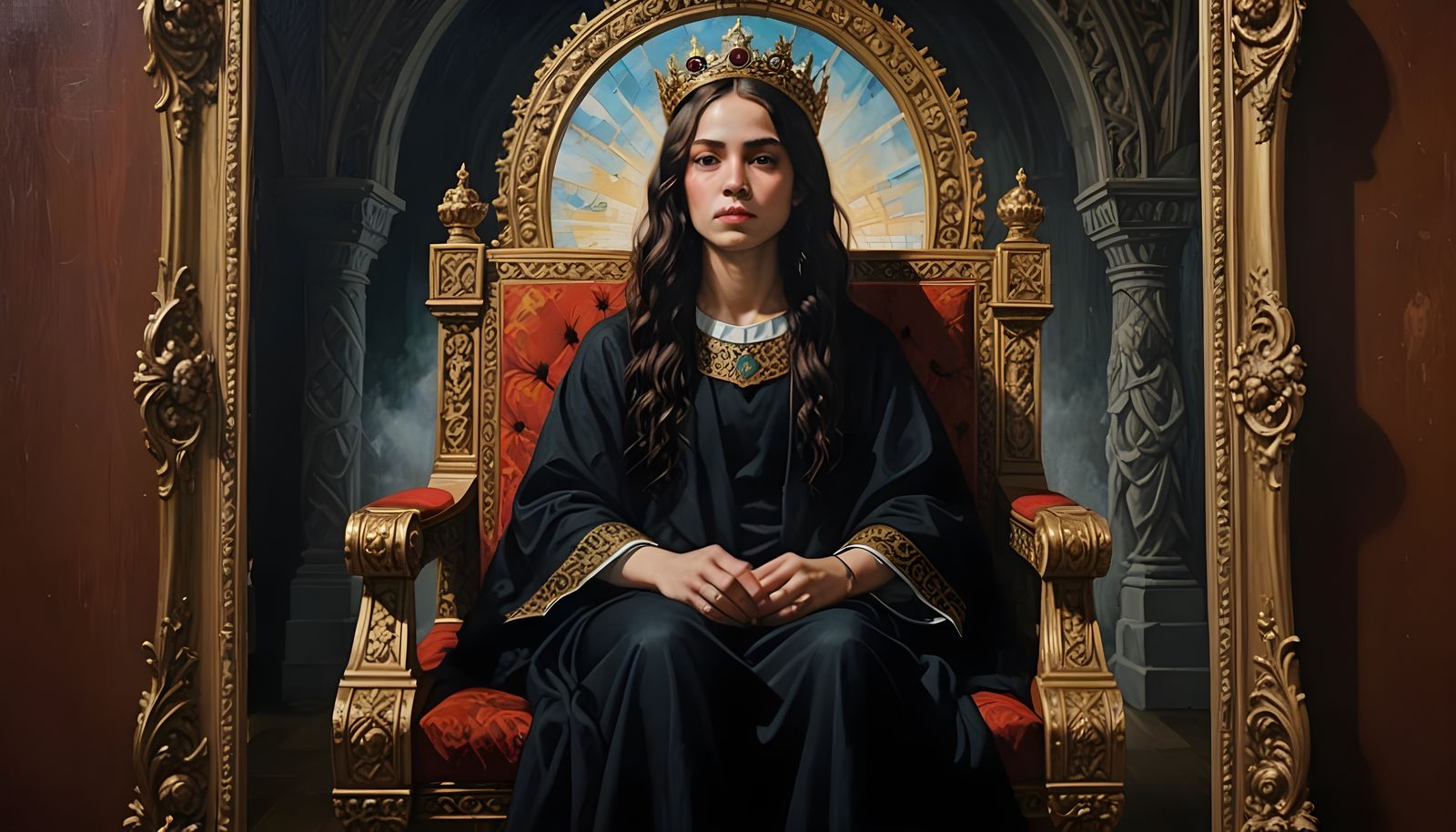 Elaborate Oil Painting of a Queen's Dramatic Act