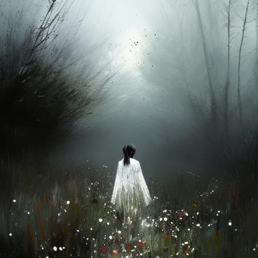 Solitary White Flower in Textured Speedpaint Style