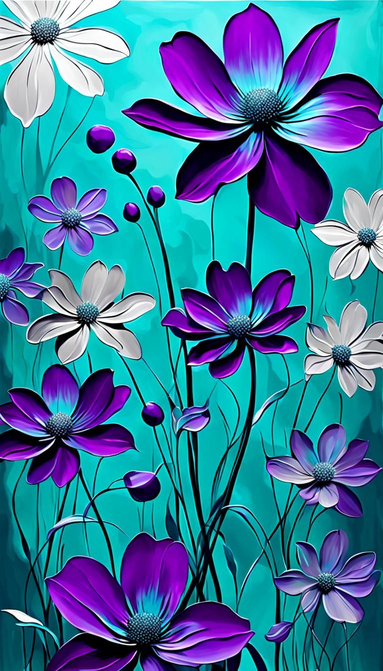 Abstract Floral Art: Symphony Giant in Teal and Violet
