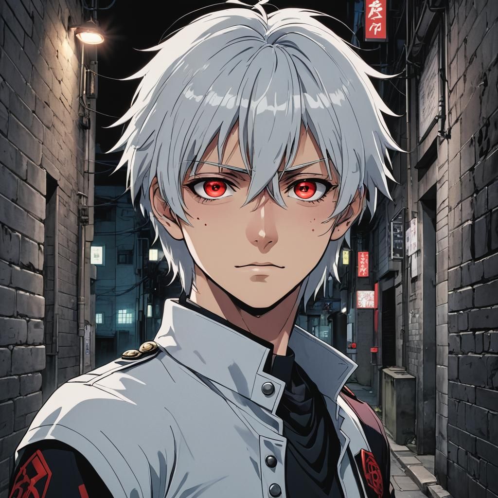 Anime Character in Alleyway, Cel-Shaded Manga Style