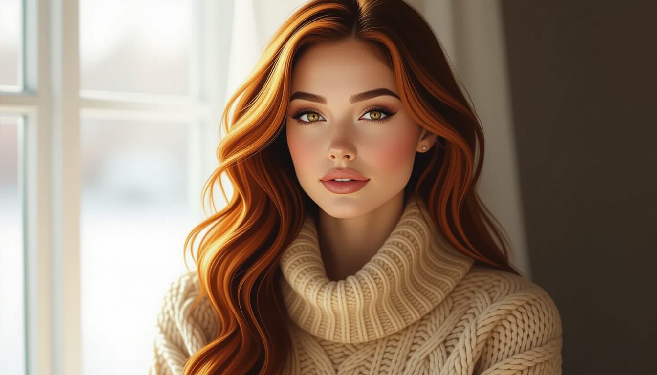 Hyperrealistic Portrait of a Ginger Woman in Volumetric Ligh...