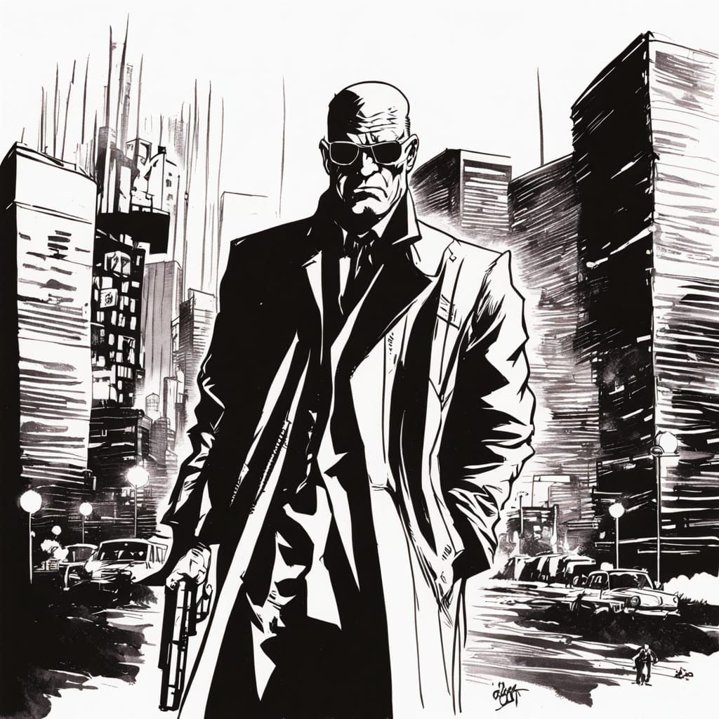 Sin City Character Sketch in Frank Miller Style