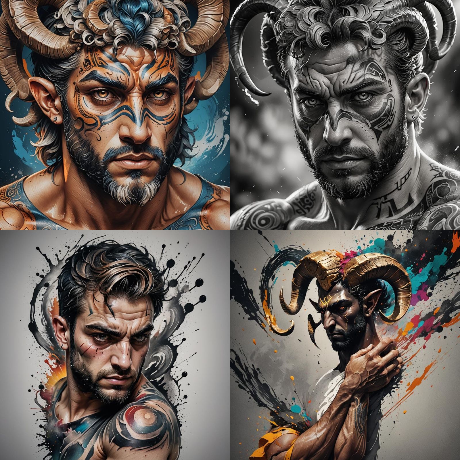 Aries Tattoo Design in Black and White