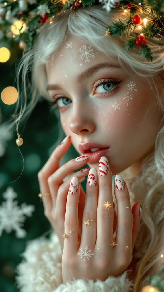 Whimsical Christmas Elf with Delicate Nail Art