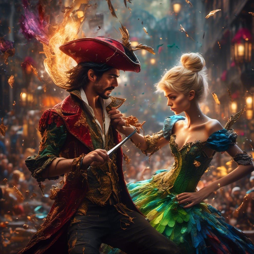 Tinkerbell Battles Captain Hook: Hyperrealistic Concept Art
