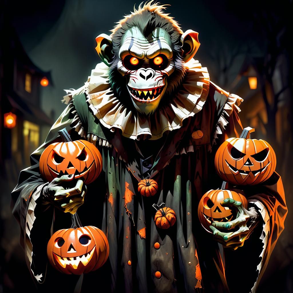 Zombie Monkey Clowns Trick-or-Treating: Horror Concept Art