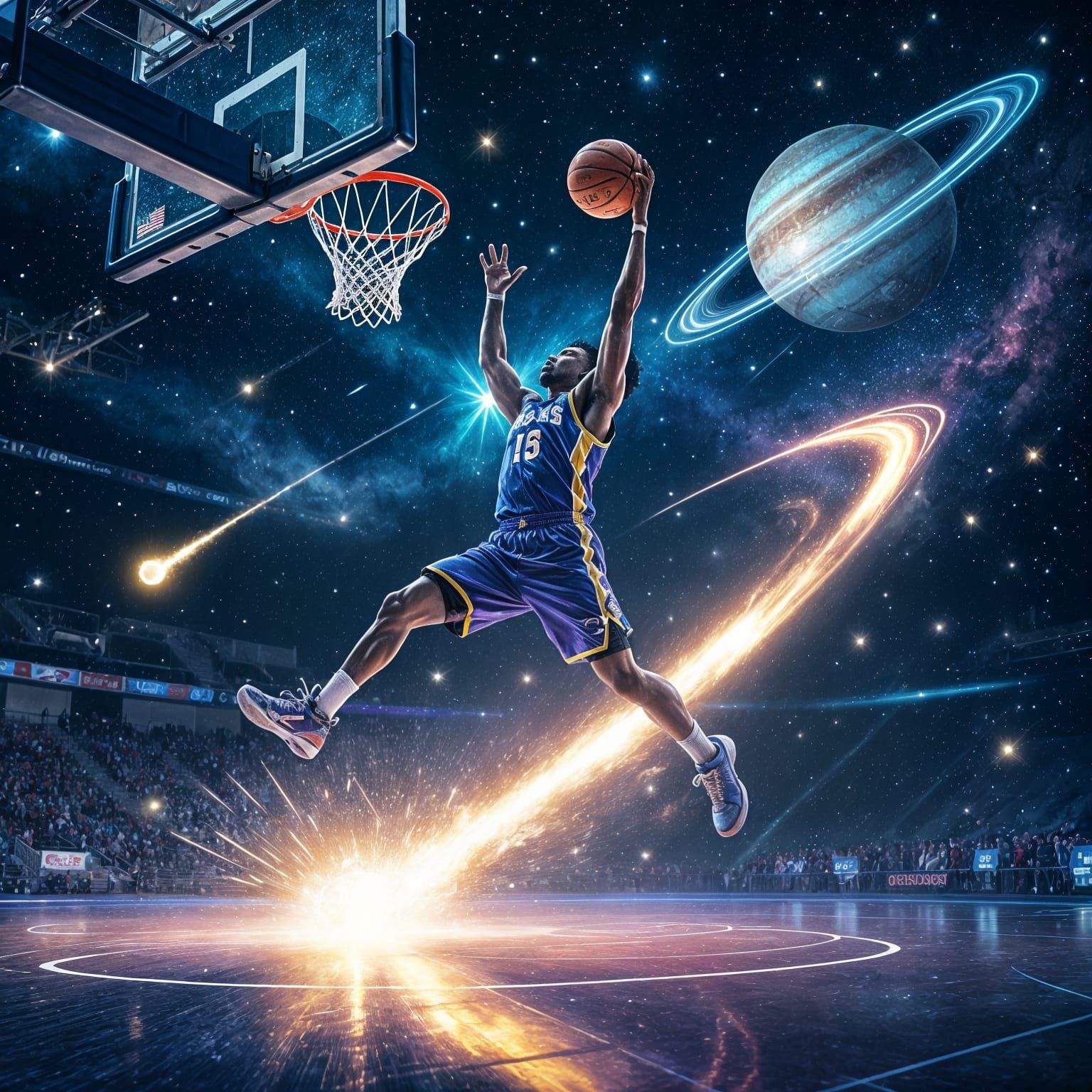 Zero-Gravity Basketball Game Among the Stars