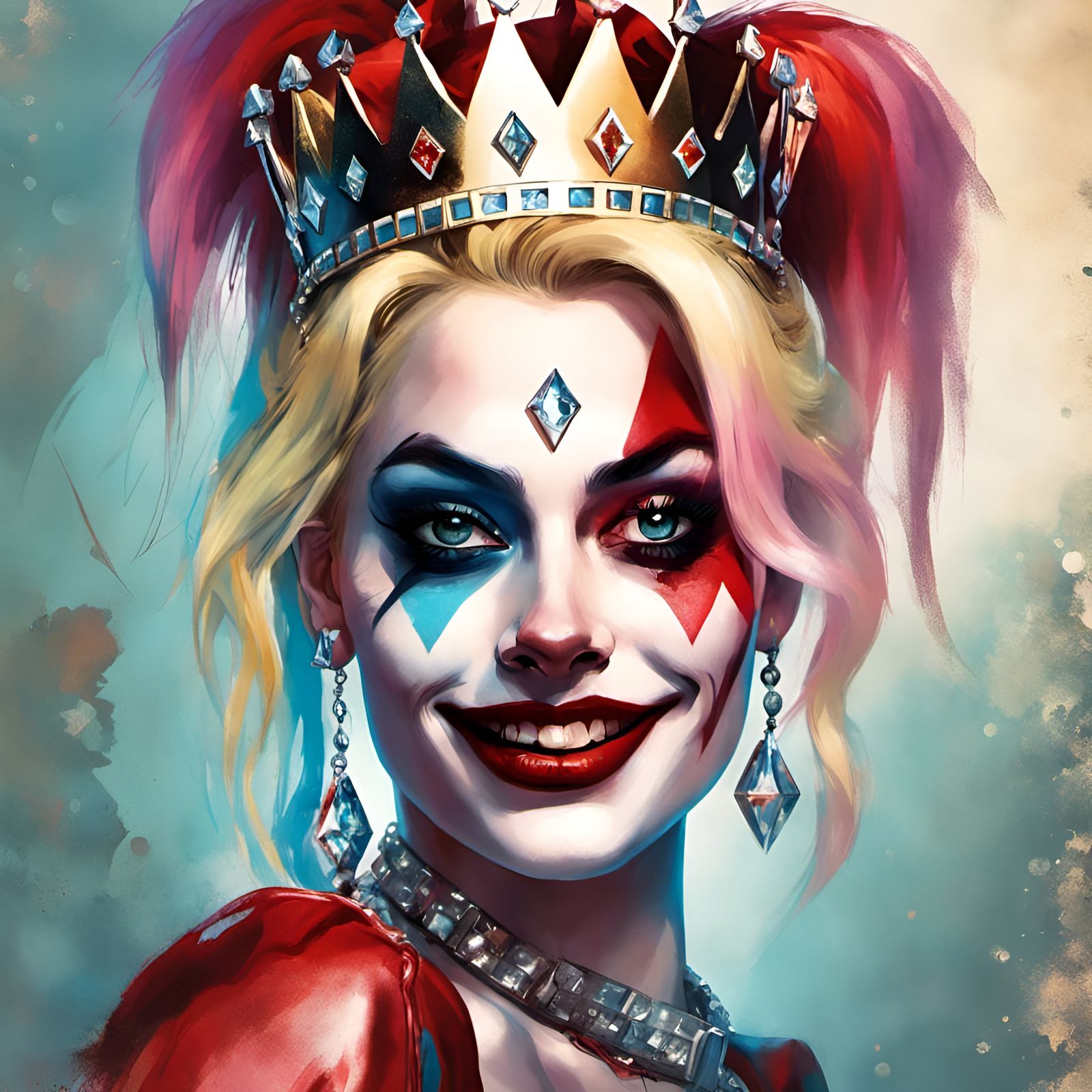 Harley Quinn Portrait with Diamonds in Digital Art