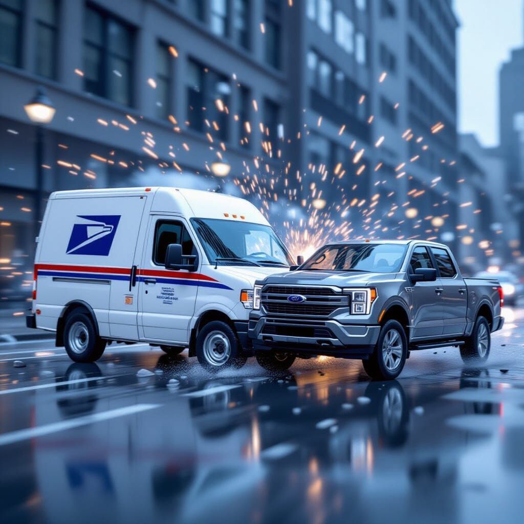 USPS Truck Collides with Ford Maverick