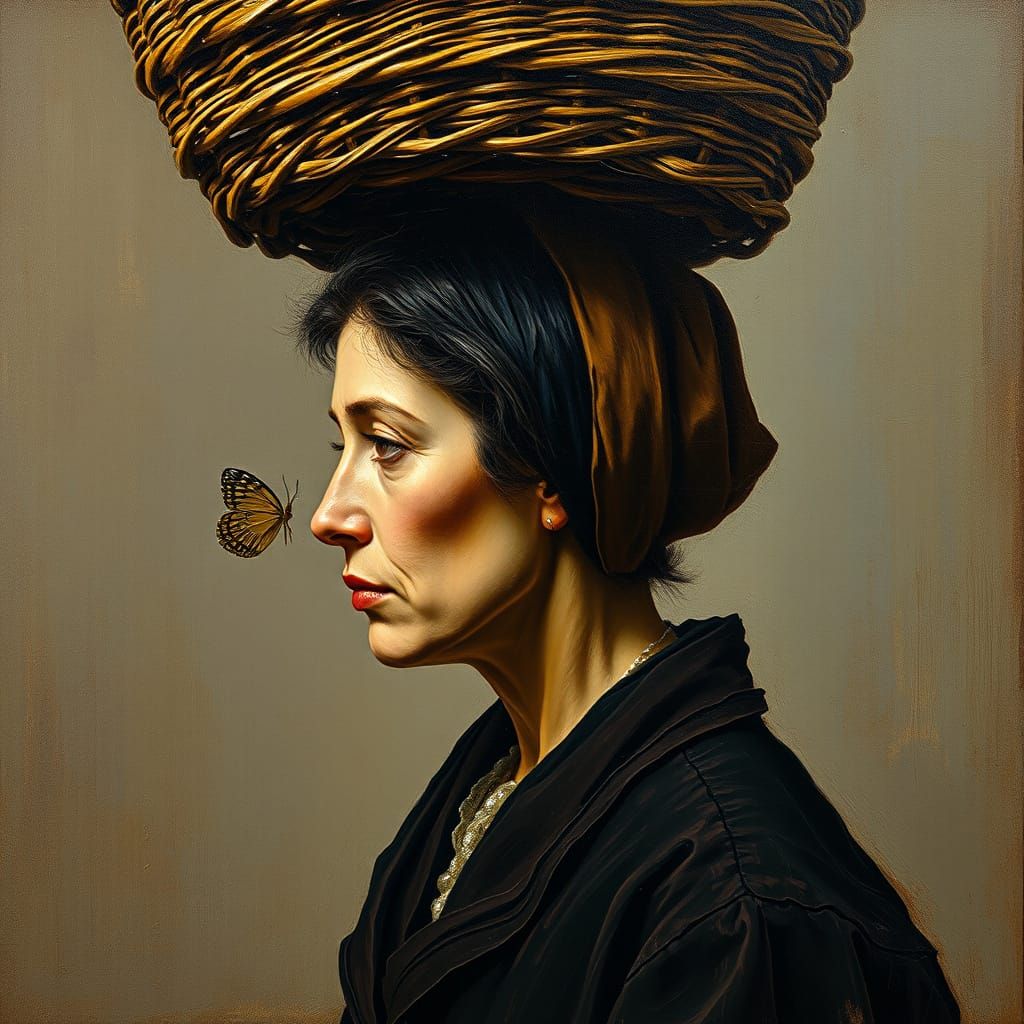 Woman with Basket in Expressionist Impasto Oil Painting