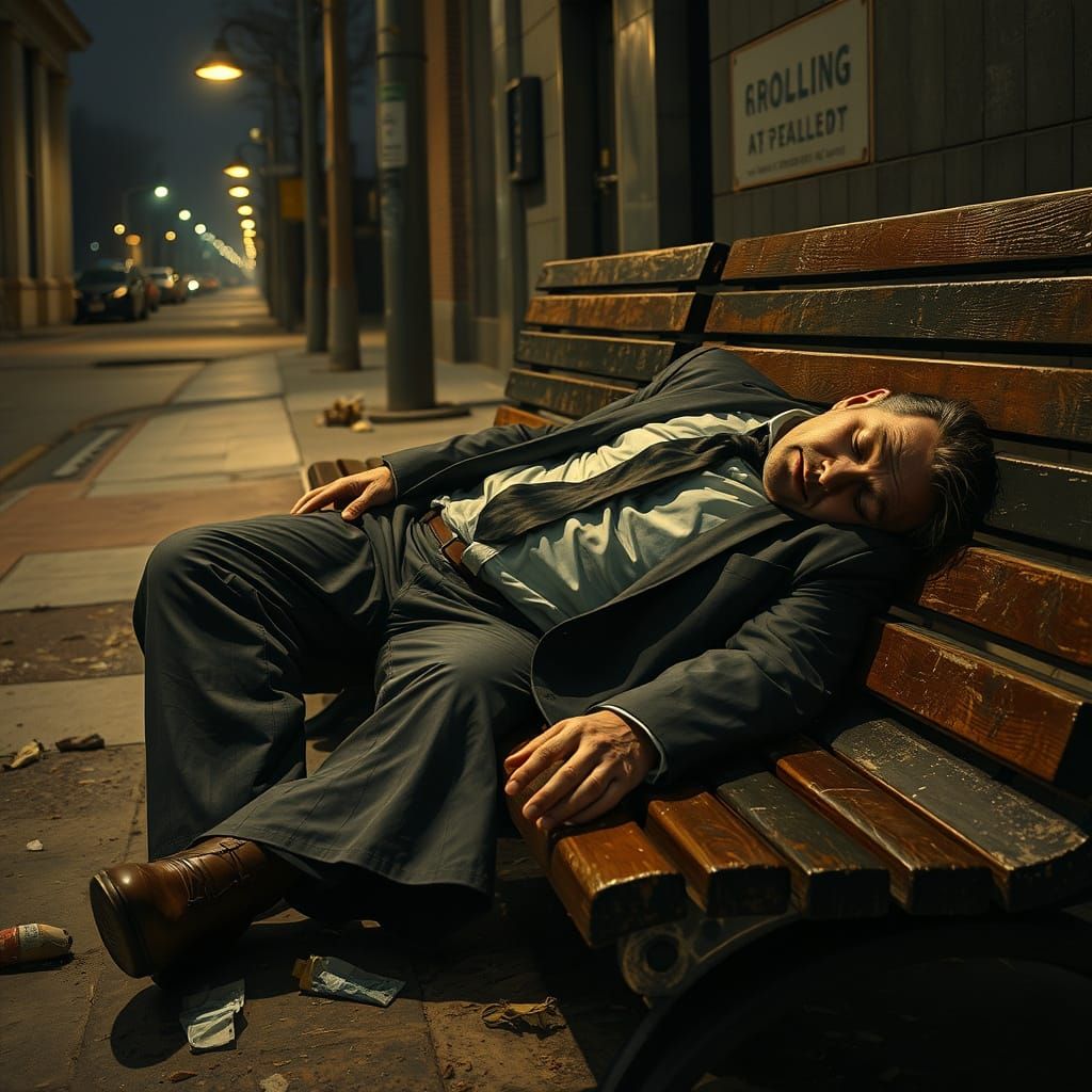 Realistic City Street Scene with a Drunk Man