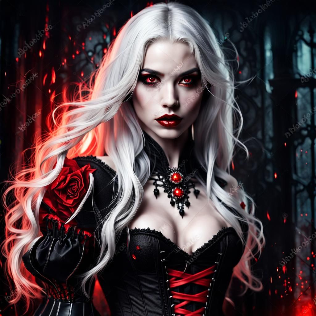 Elegant Vampire Woman in Red and Black Corset