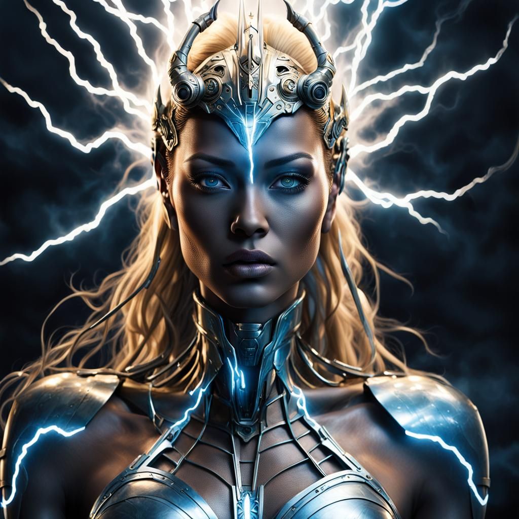 Cybernetic Goddess of Lightning in Space