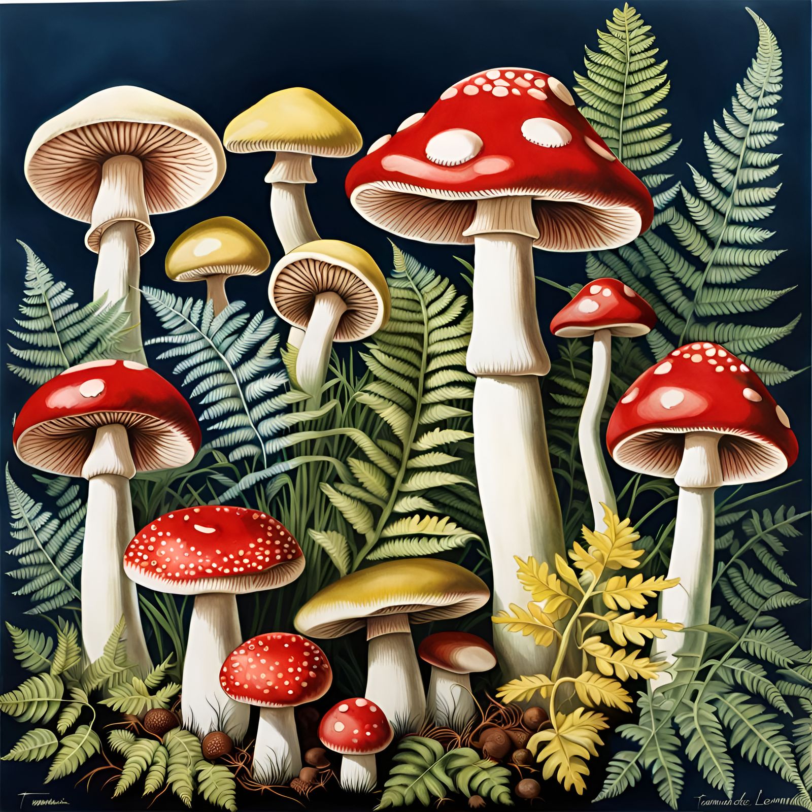 Art Deco Mushroom Cyanotype Composition