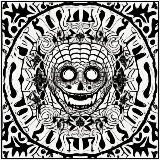 Halloween Coloring Book Page: Monochrome Line Art