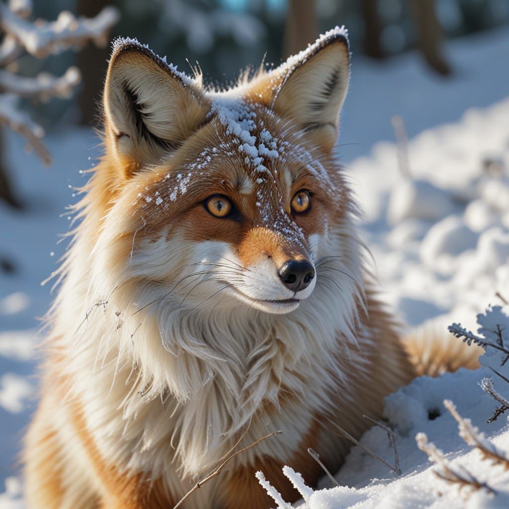 Arctic Fox Walking in Snow, Surreal Macro Photography