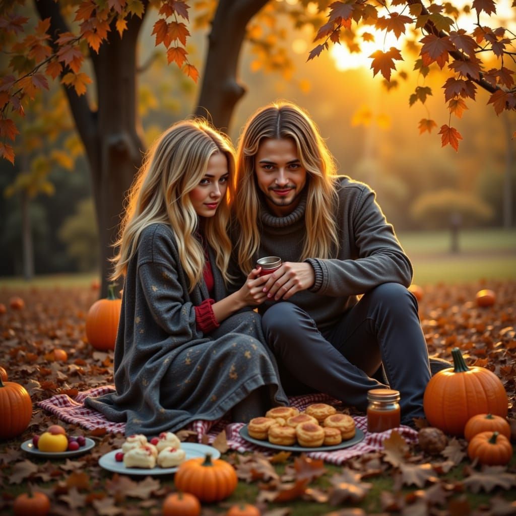Autumn Picnic Scene in Cinematic Style