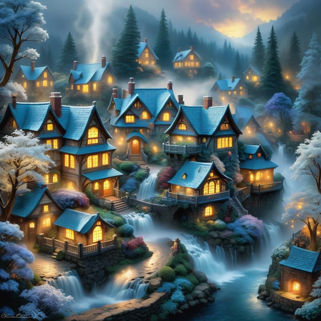 Hyperrealistic Fantasy Village in Kirigami Style