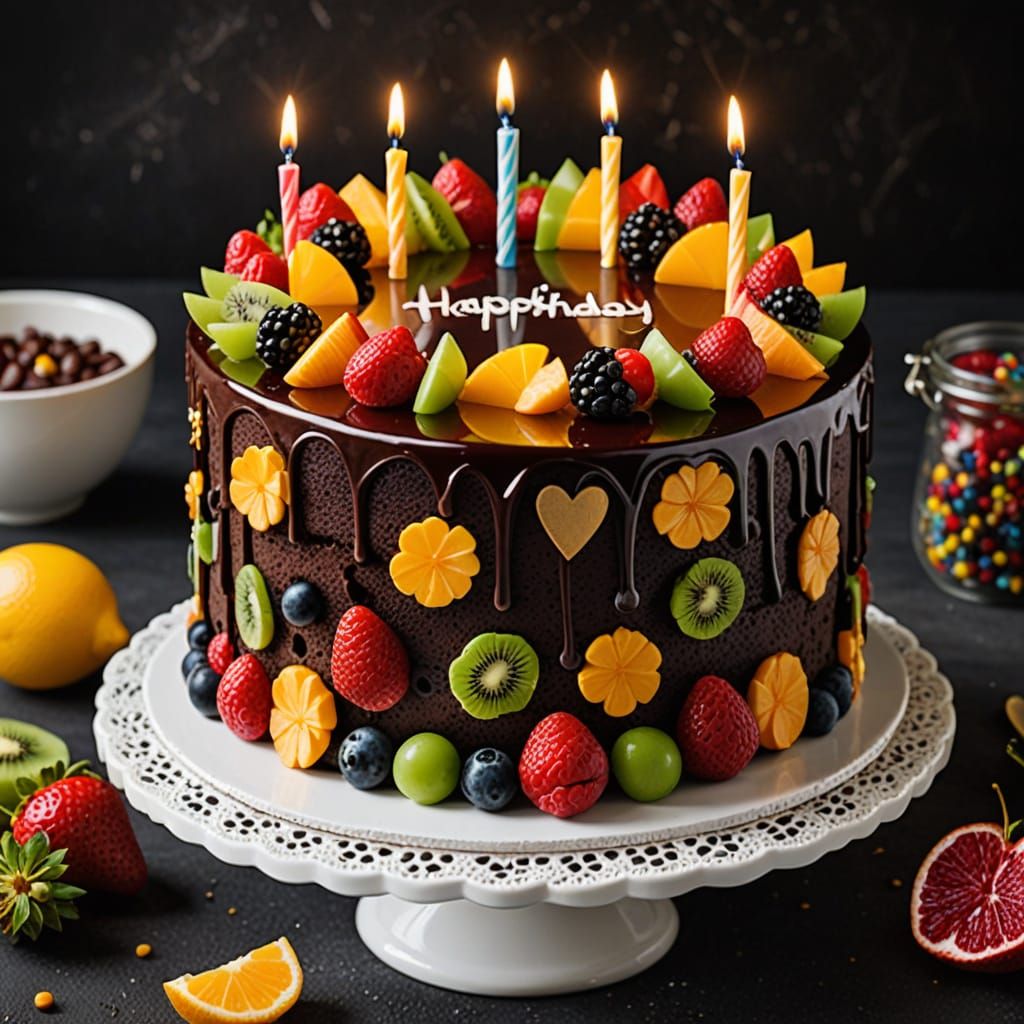 Birthday Cake in Vibrant Colors with Happy Birthday Inscript...