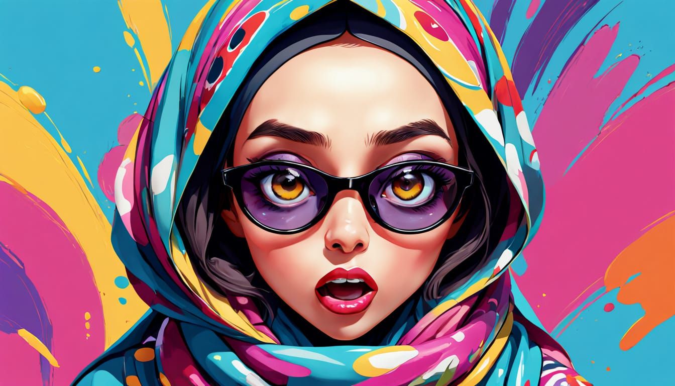 Anime Caricature Woman in Hijab and Sunglasses