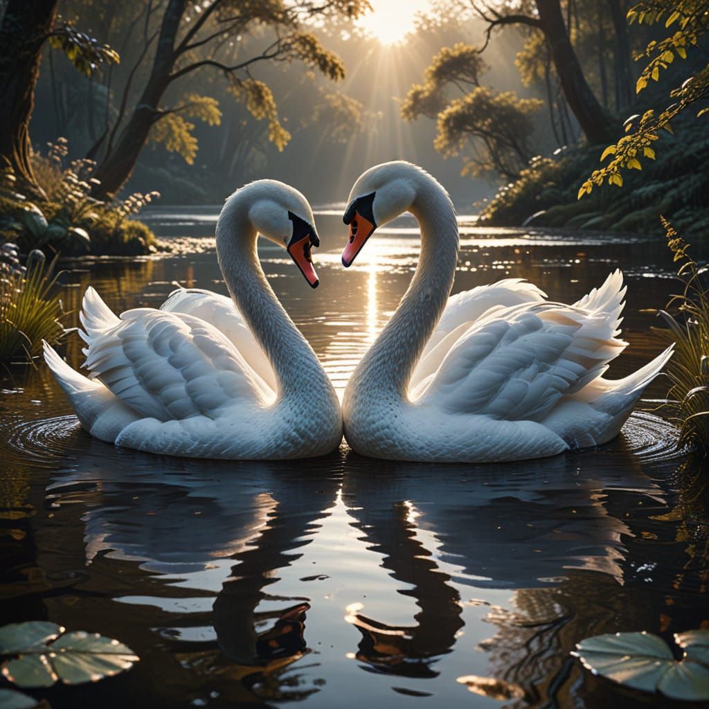 Stunning Chalk Drawn Swans Entwined in Love Heart Shape on S...