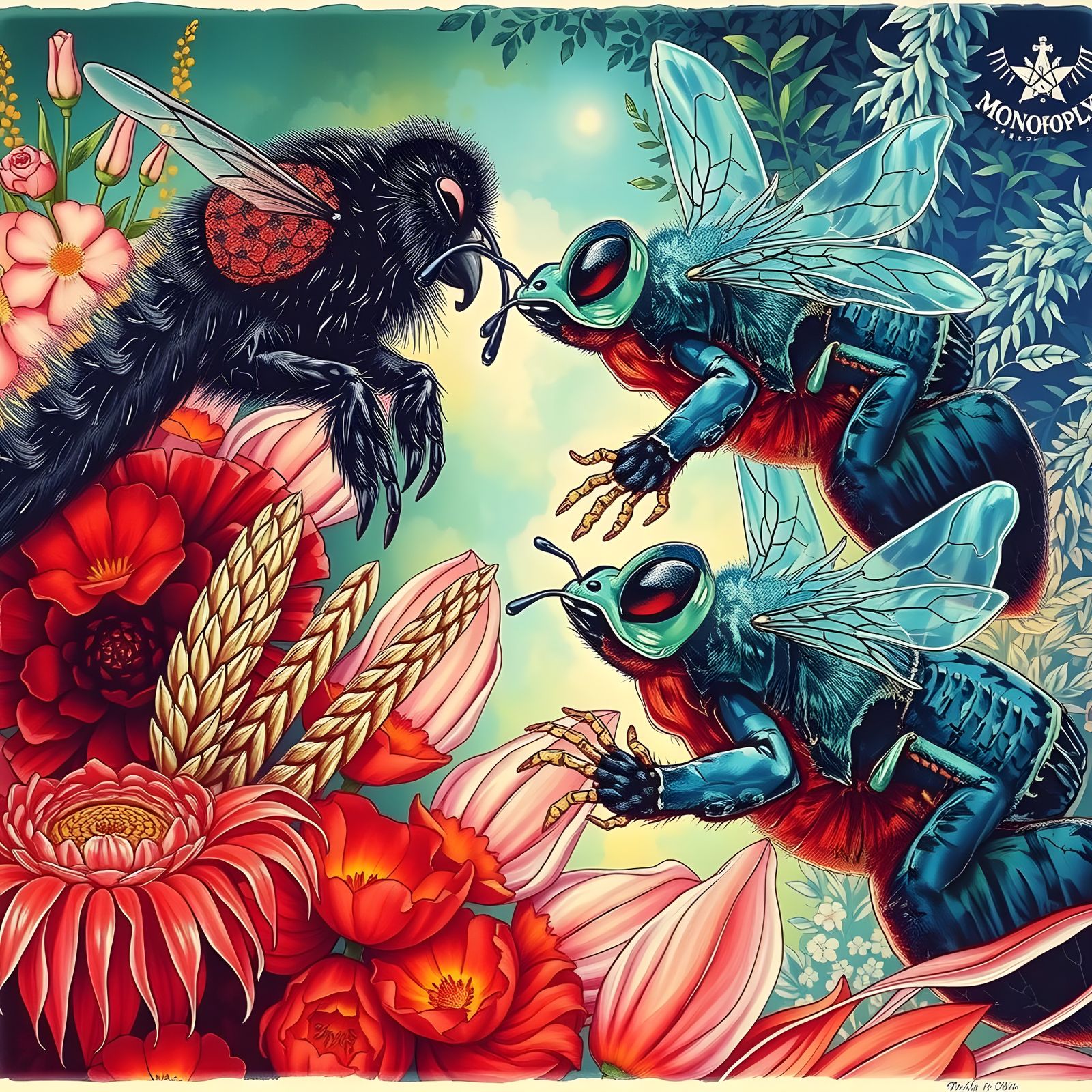 Floral Bee Buzzing Over Game Board: Hyperrealistic Nature Ph...
