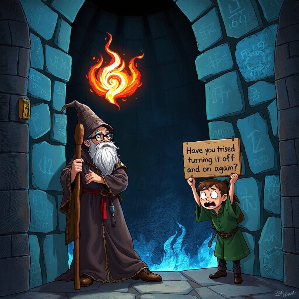 Mystical Tech Support in a Flickering Tower