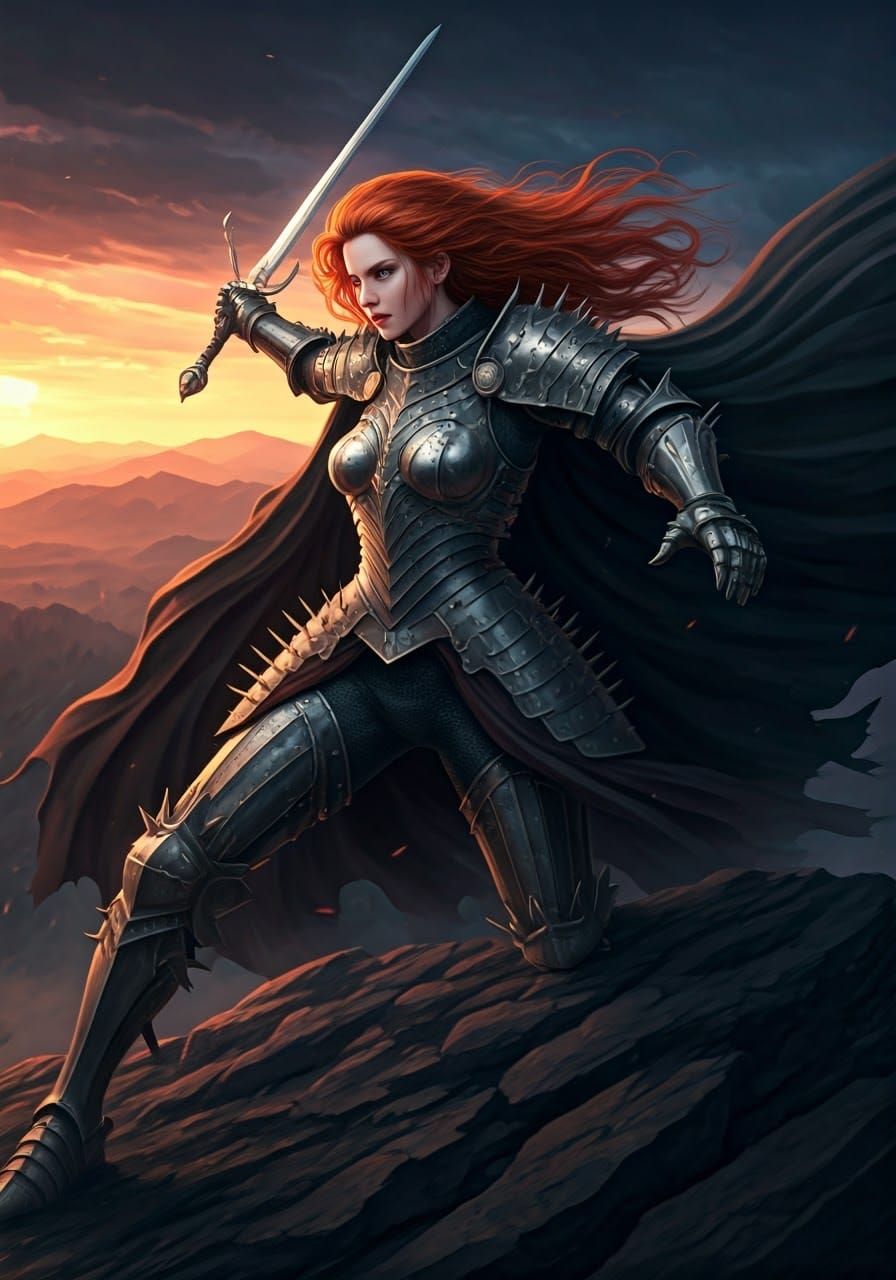 Red-Haired Knight Warrior in a Mystical Realm